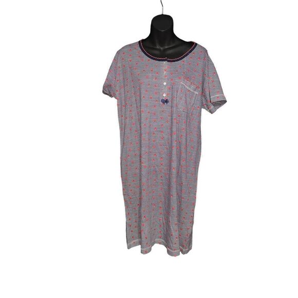 BEAUTIFUL LOVE TO LOUNGE DRESS IN striped blue and white with pink polka dots PR - Picture 1 of 6